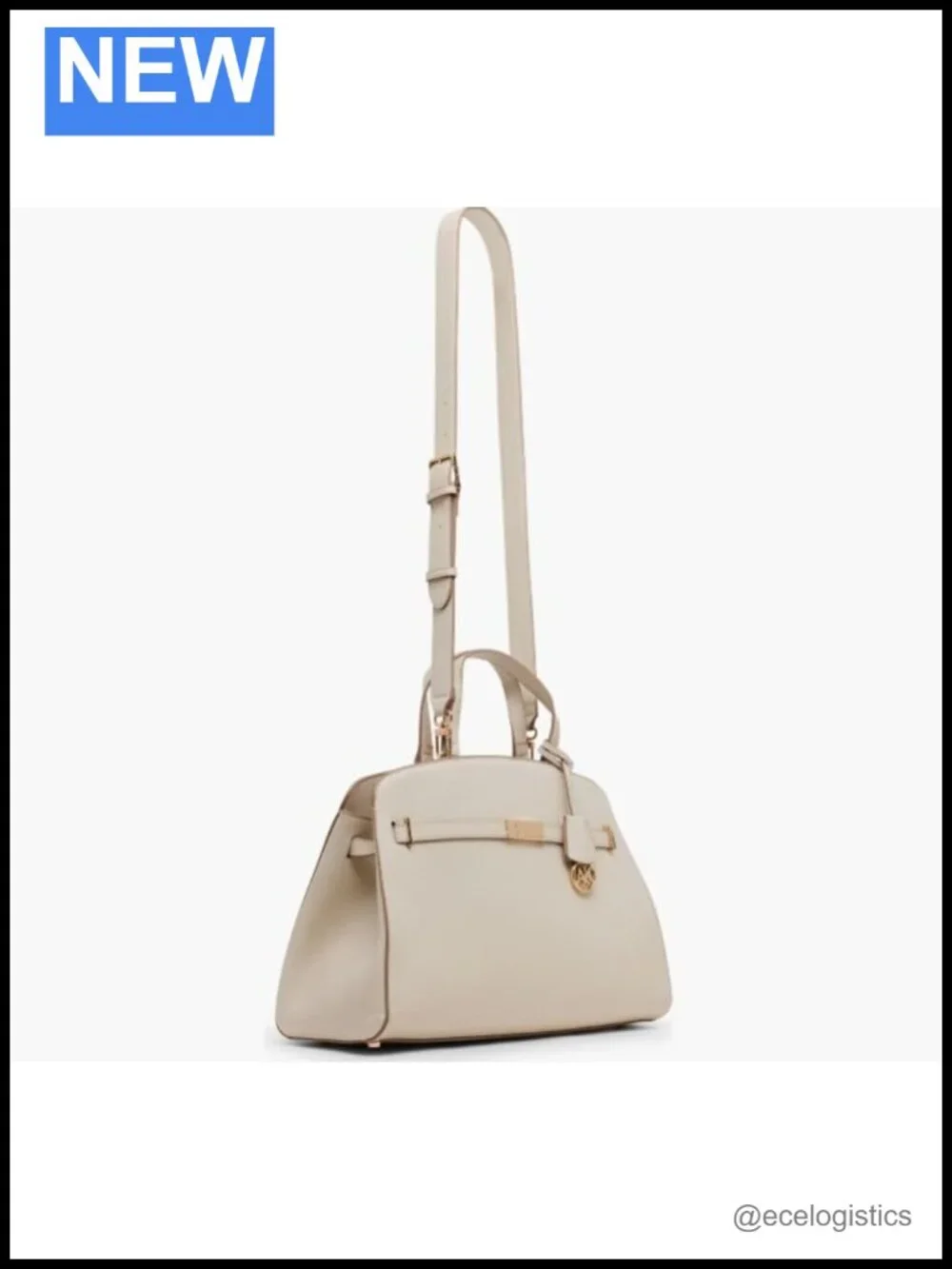 Large Faux Leather Belted Satchel Handbag with Crossbody Strap
